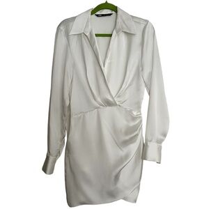 White Satin Draped Dress